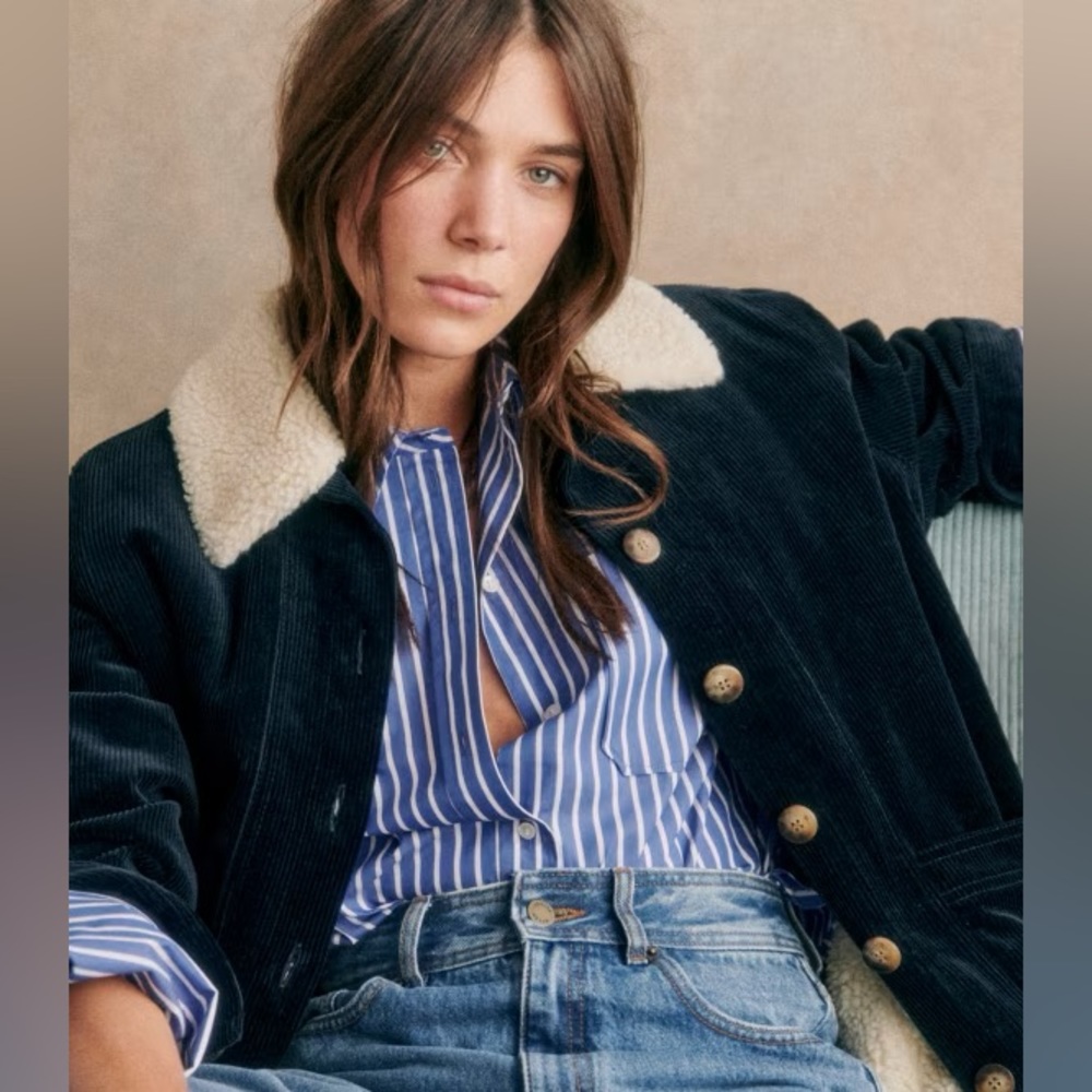 SEZANE Will Jacket - Navy with Faux Shearling